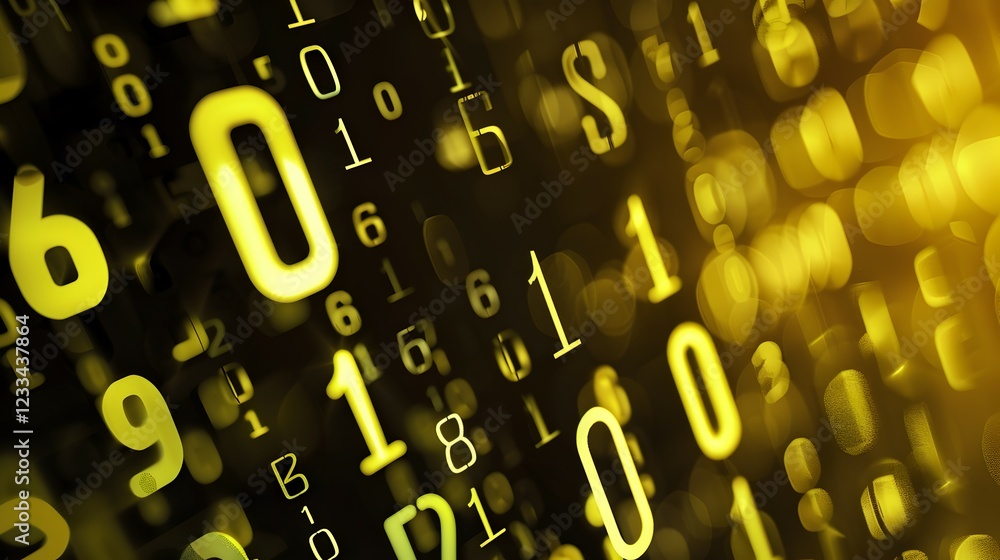 Poster abstract representation of binary code in a vibrant yellow and black color scheme.