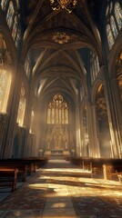 Fototapeta premium Sunlit Gothic Cathedral Interior