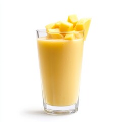 A refreshing mango pineapple smoothie in a tall glass, isolated white background, minimalistic art style
