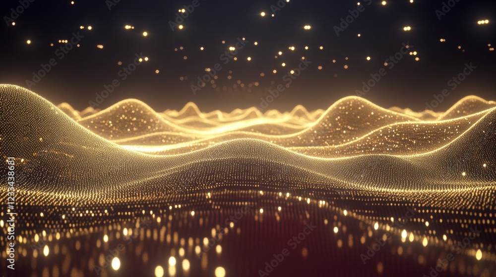 Poster golden particle wave abstract background design