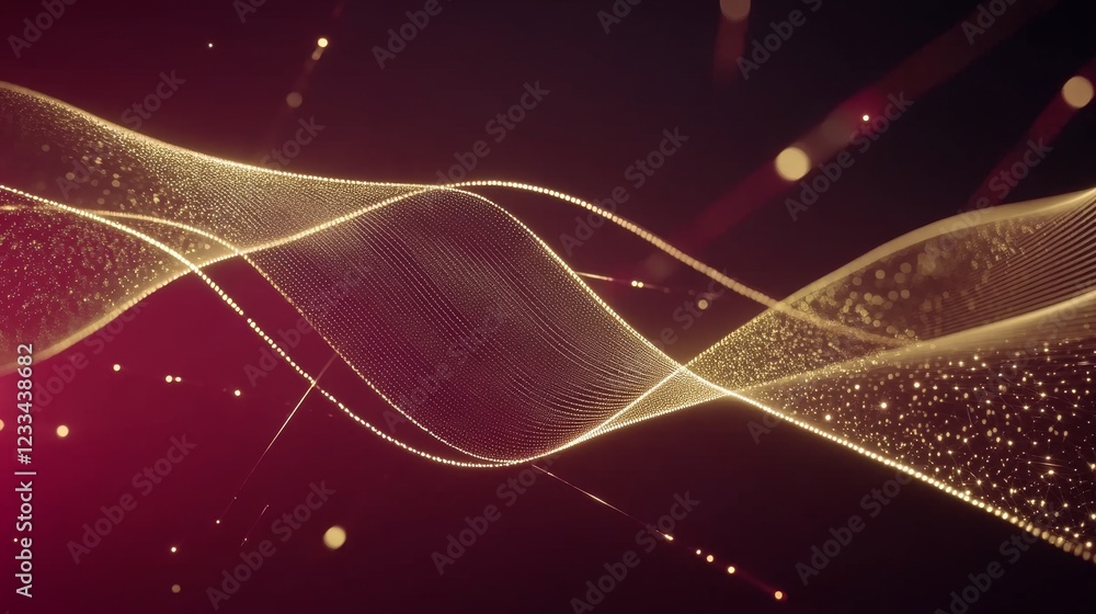 Poster golden particle waves abstract background design