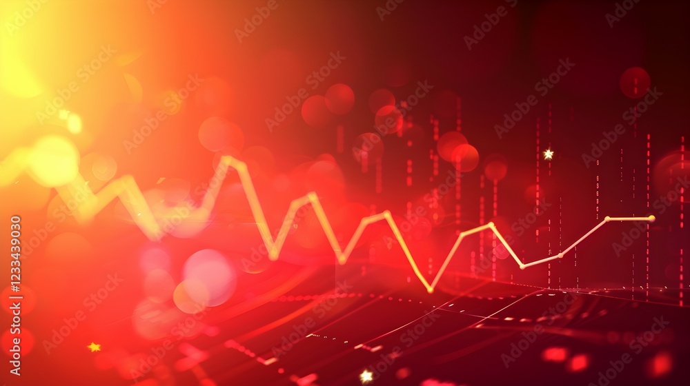Poster abstract graphic depicting a fluctuating line chart with a warm gradient background.