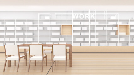 Bookstore mockup and reading seat in bookstore, modern design, 3d rendering