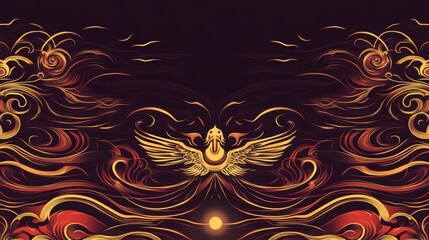 Golden Phoenix Soaring Through Fiery Cloudscape