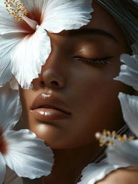 woman album cover for R&B artist with a floral design white