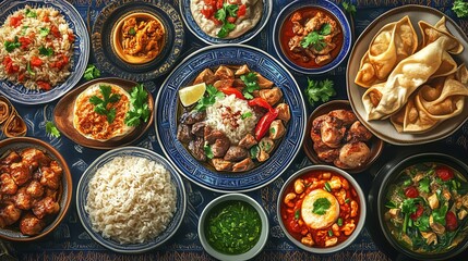 Delicious traditional eastern cuisine dishes with colorful flavors and textures, perfect for food lovers and culinary enthusiasts