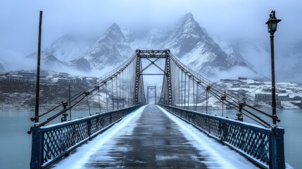 Obraz premium Snowy Mountain Bridge Winter Landscape