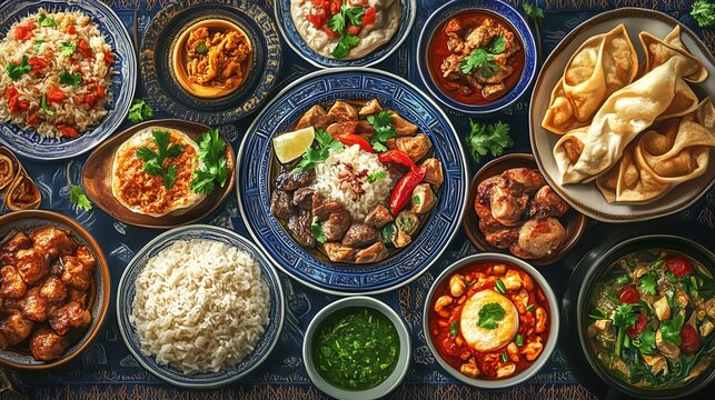 Delicious traditional eastern cuisine dishes with colorful flavors and textures, perfect for food lovers and culinary enthusiasts