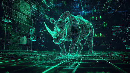 Digital Rhino in a Glowing Data Stream