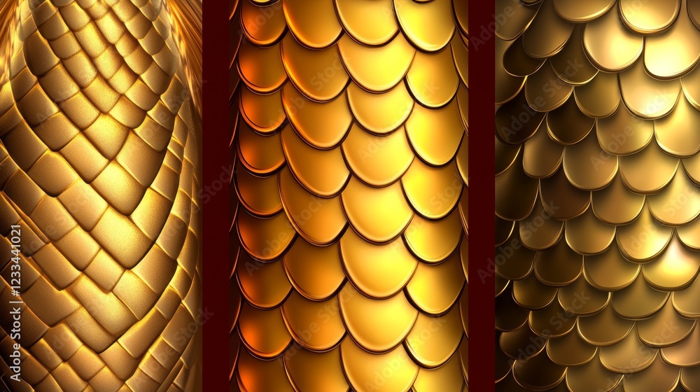Poster golden scales textures three dimensional patterns
