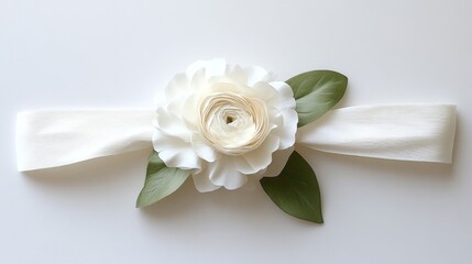 Delicate White Paper Flower Adorned White Ribbon