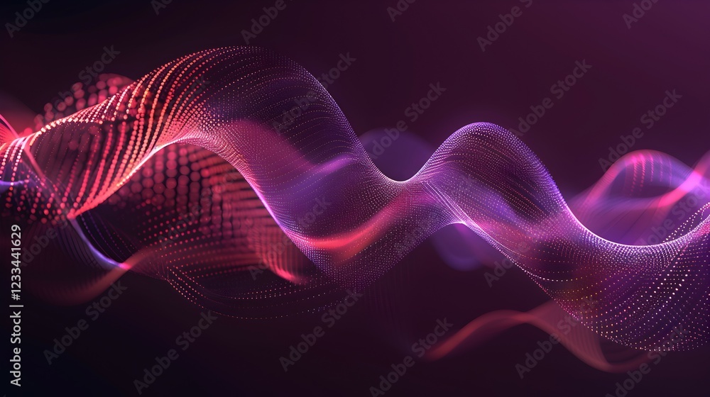 Poster abstract digital waves in purple and red hues representing sound or data flow.