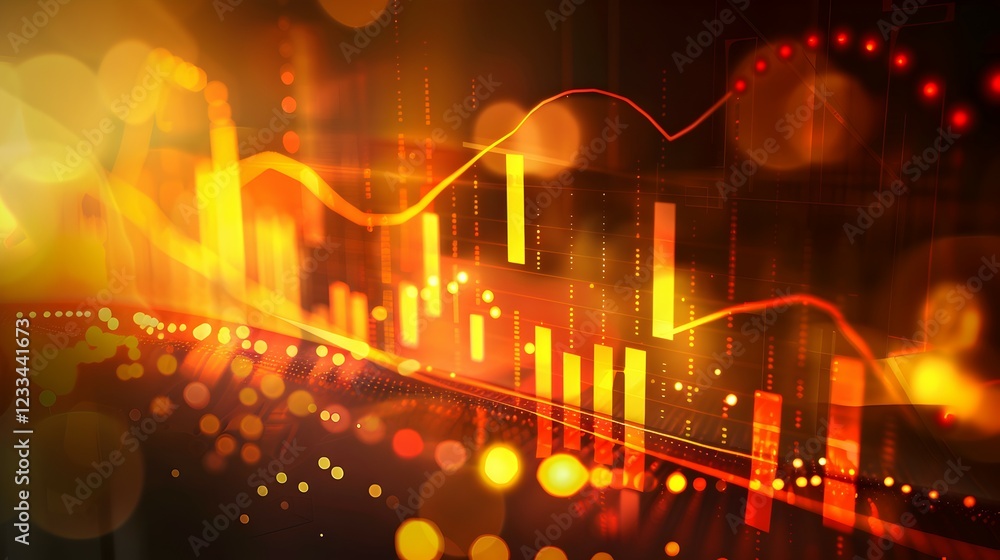 Poster abstract representation of data trends with vibrant colors and dynamic lines.