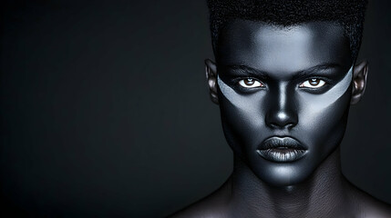 Dark-skinned man, artistic makeup, studio shot, fashion