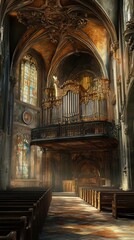 Fototapeta premium Church interior with majestic organ