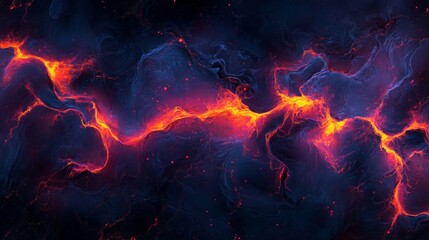Abstract fiery rivers flow through a dark nebula
