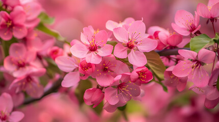 Obraz premium A close-up of vibrant pink cherry blossoms in full bloom, showcasing nature's beauty.