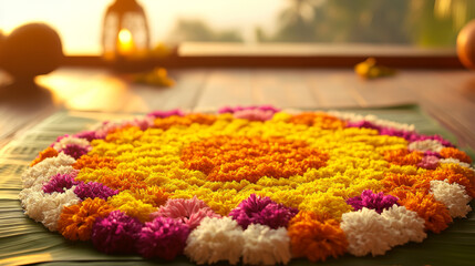 Fototapeta premium A colorful flower arrangement is placed on a table