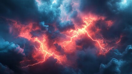 Fototapeta premium Fiery Lightning Bolts Crack Across a Dark and Stormy Sky