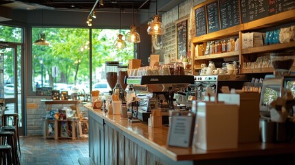 Cozy Coffee Shop Interior: Rustic Charm and Warm Ambiance
