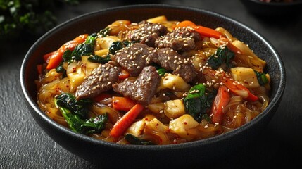 Savory Beef Stir-fry with Glass Noodles and Vegetables
