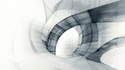 Fototapeta premium Abstract swirling grey tunnel, digital art, white background, website design