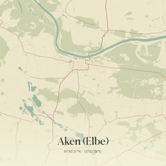 Vintage map of Aken (Elbe), Germany.