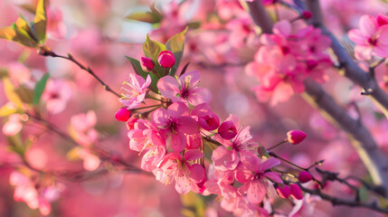 Obraz premium A close-up of pink cherry blossoms in bloom, showcasing nature's beauty.