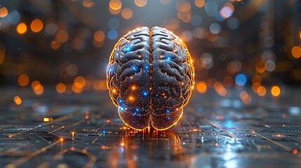 close up of brain combined or merging with technology 