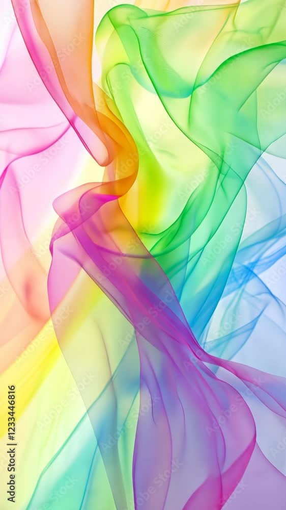 Poster colorful abstract waves of translucent fabric flowing together in a vibrant spectrum of hues and sha
