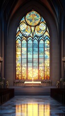 Sunrise through church stained glass
