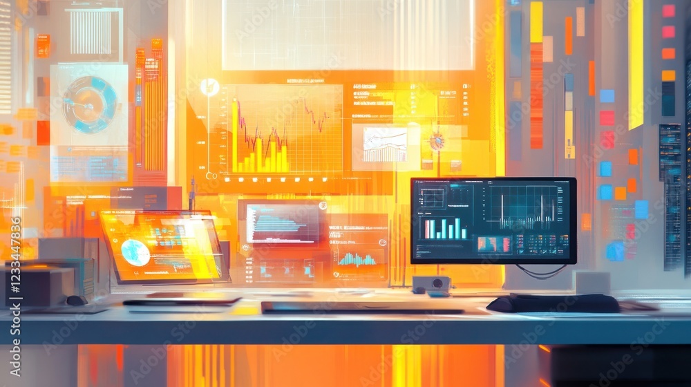 Poster immersive data visualization: a futuristic workspace
