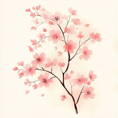 Watercolor botanical illustration of cherry blossoms, dense arrangement, high resolution on white background