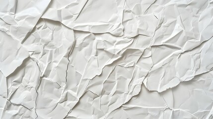 Obraz premium Crumpled white paper texture, showcasing intricate folds and shadows.