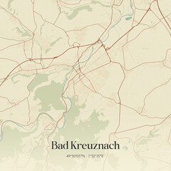 Fototapeta premium Vintage map of Bad Kreuznach, Germany.