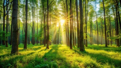 Obraz premium Serene forest with blurred tree lines in a bright sunny atmosphere, landscape, outdoor, landscape, outdoor, forest