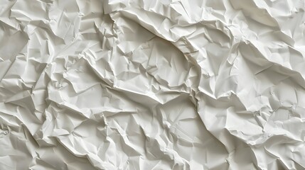 Obraz premium Crumpled white paper texture, showcasing intricate folds and shadows for design use.