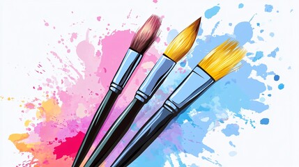 Fototapeta premium Vibrant Watercolor Paintbrush Set with Colorful Splashes for Artistic Projects