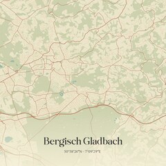 Vintage map of Bergisch Gladbach, Germany.
