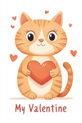 Obraz premium Valentine’s Day greeting card design with cute cat and text.