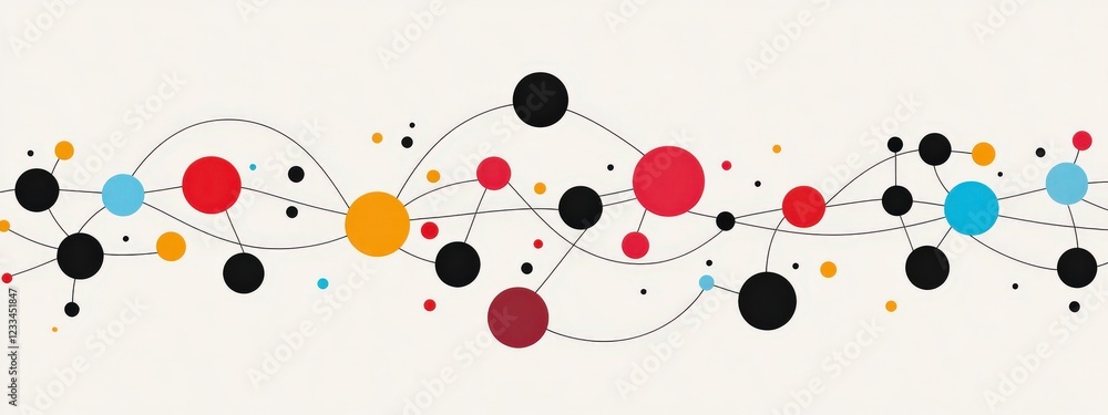 Poster colorful abstract network of circles and lines on a light background for creative design projects