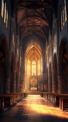 Fototapeta premium Sunlit cathedral interior, peaceful.