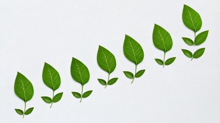 Obraz premium Green Leaf Growth Stages on White Background