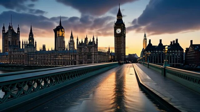 A scenic view of Big Ben and the Houses of Parliament at sunset
