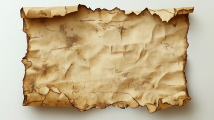 Fototapeta premium Burned parchment scroll, white background, texture, mockup