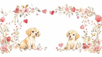 Obraz premium Cute dog with red heart for Valentine’s Day greeting card design
