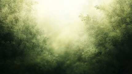 Naklejka premium Serene forest scene with soft light filtering through dense greenery, evoking tranquility and nature's beauty