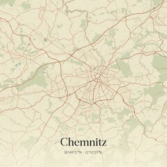 Vintage map of Chemnitz, Germany.