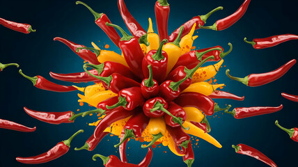 Falling bursting chili peppers png