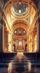 Fototapeta premium Sunlit cathedral interior, serene space